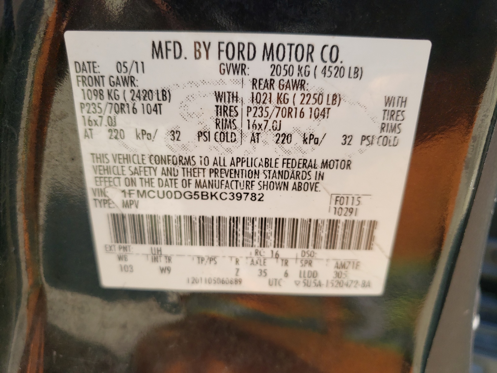 1FMCU0DG5BKC39782 2011 Ford Escape Xlt