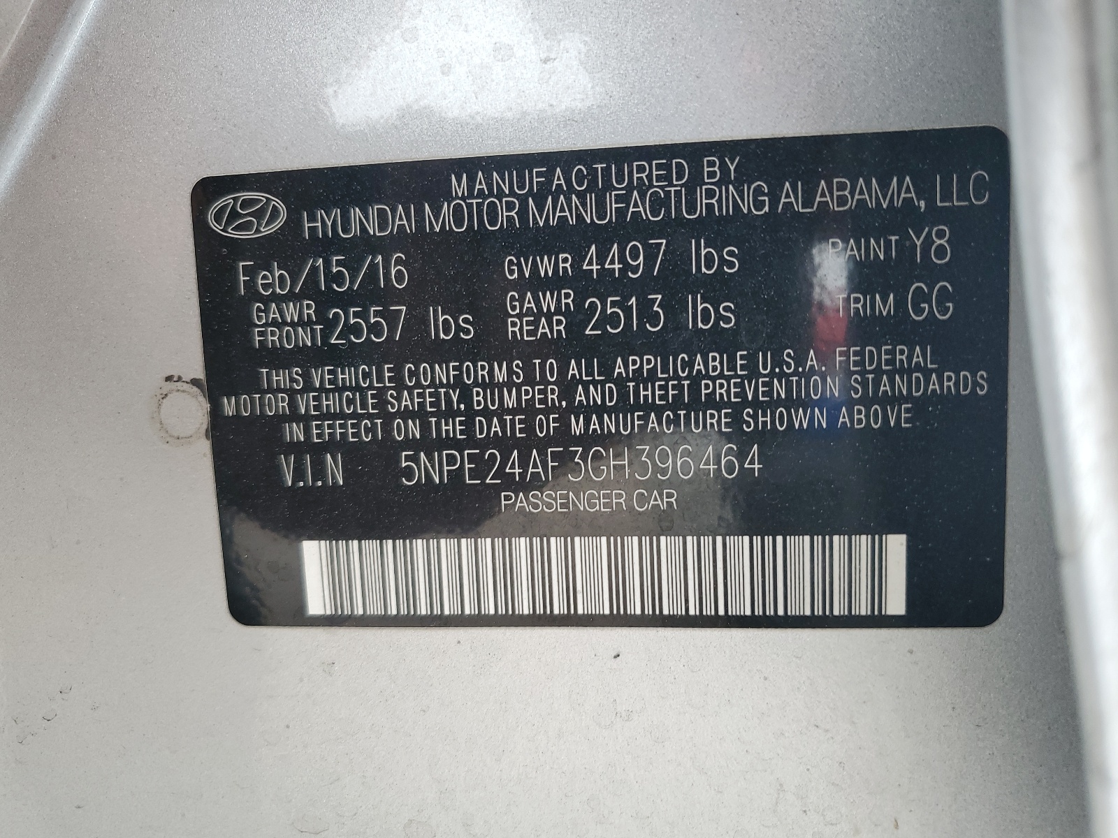 2016 Hyundai Sonata Se vin: 5NPE24AF3GH396464