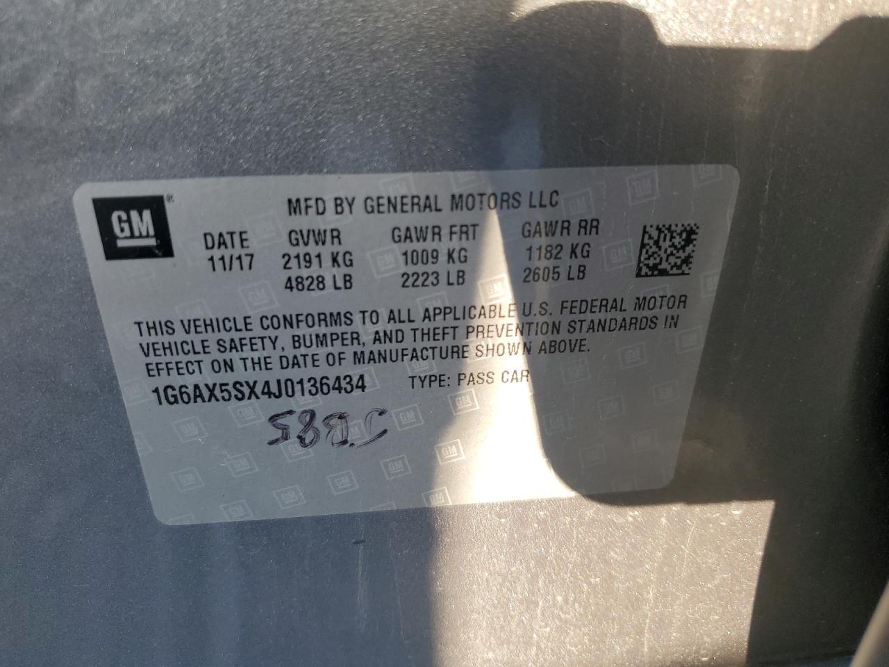 2018 Cadillac Cts Luxury VIN: 1G6AX5SX4J0136434 Lot: 60049654