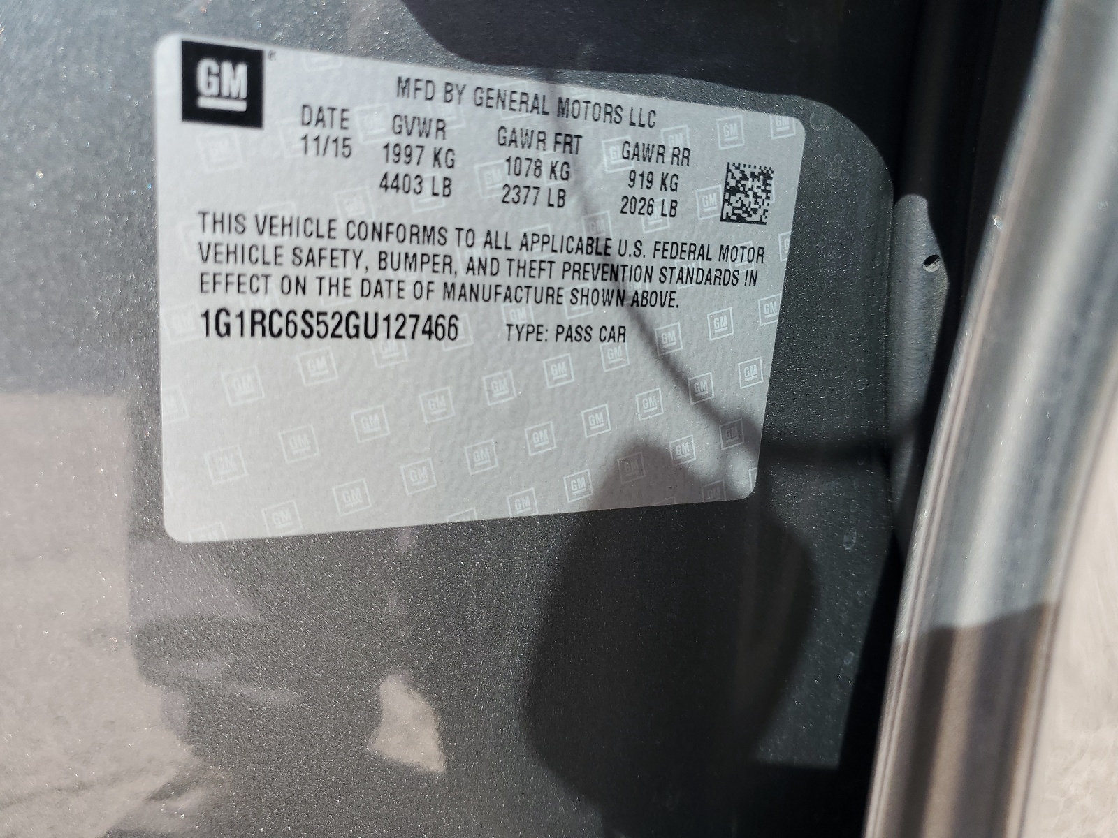 1G1RC6S52GU127466 2016 Chevrolet Volt Lt