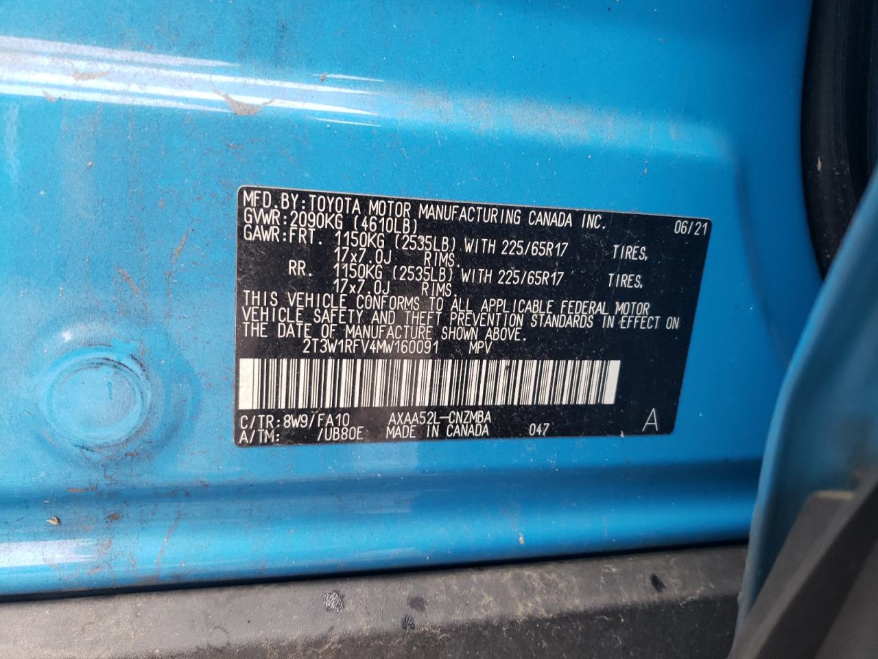 2T3W1RFV4MW160091 2021 Toyota Rav4 Xle