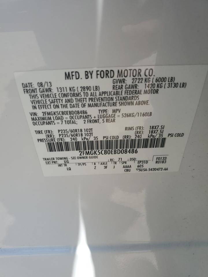 2FMGK5C80EBD08486 2014 Ford Flex Sel