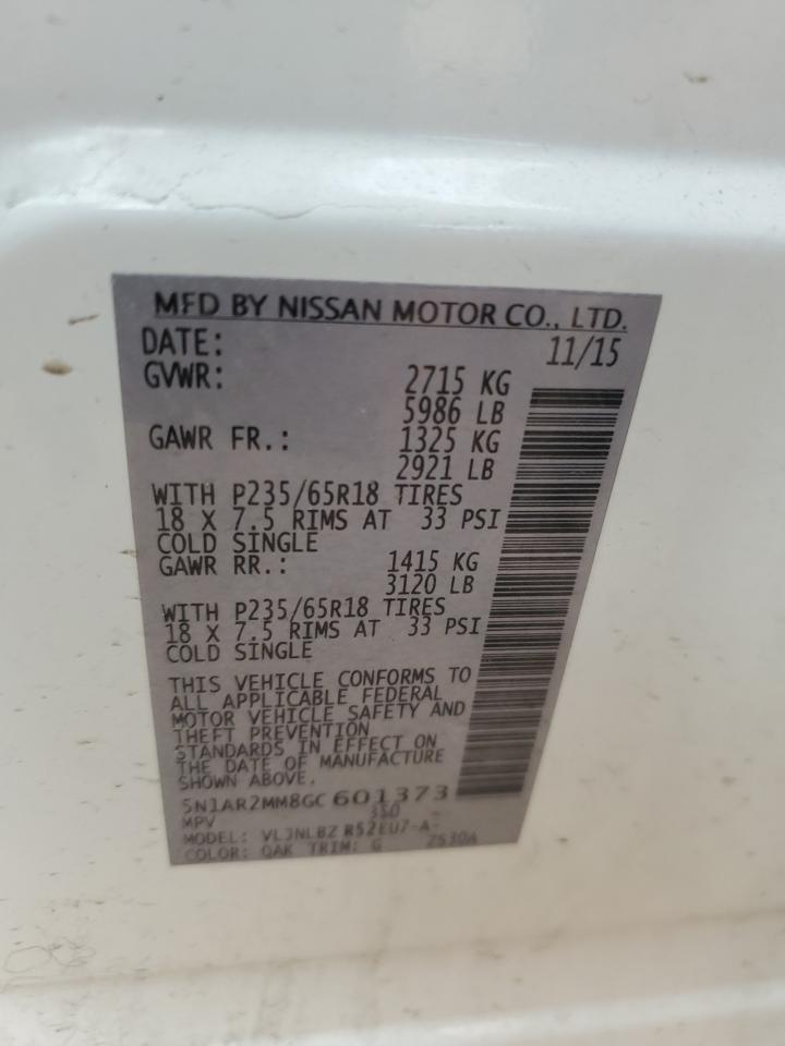 2016 Nissan Pathfinder S VIN: 5N1AR2MM8GC601373 Lot: 59241324