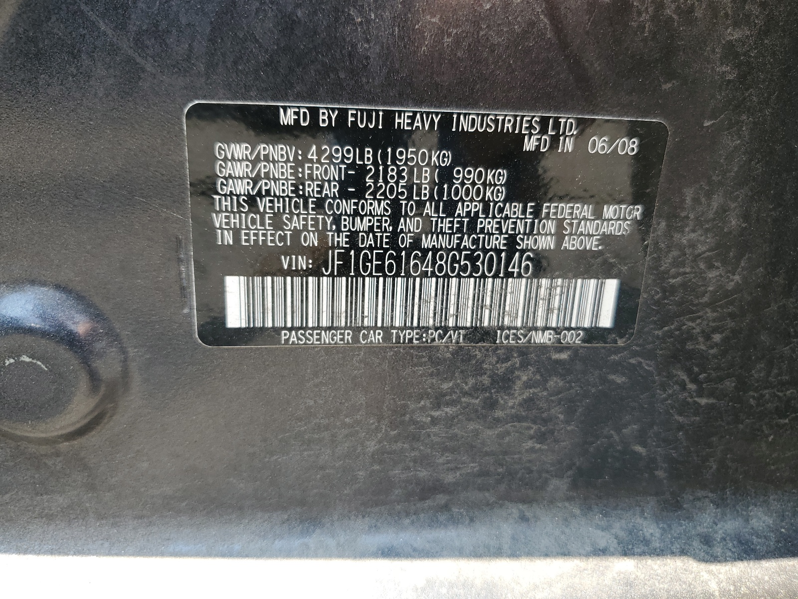 JF1GE61648G530146 2008 Subaru Impreza 2.5I