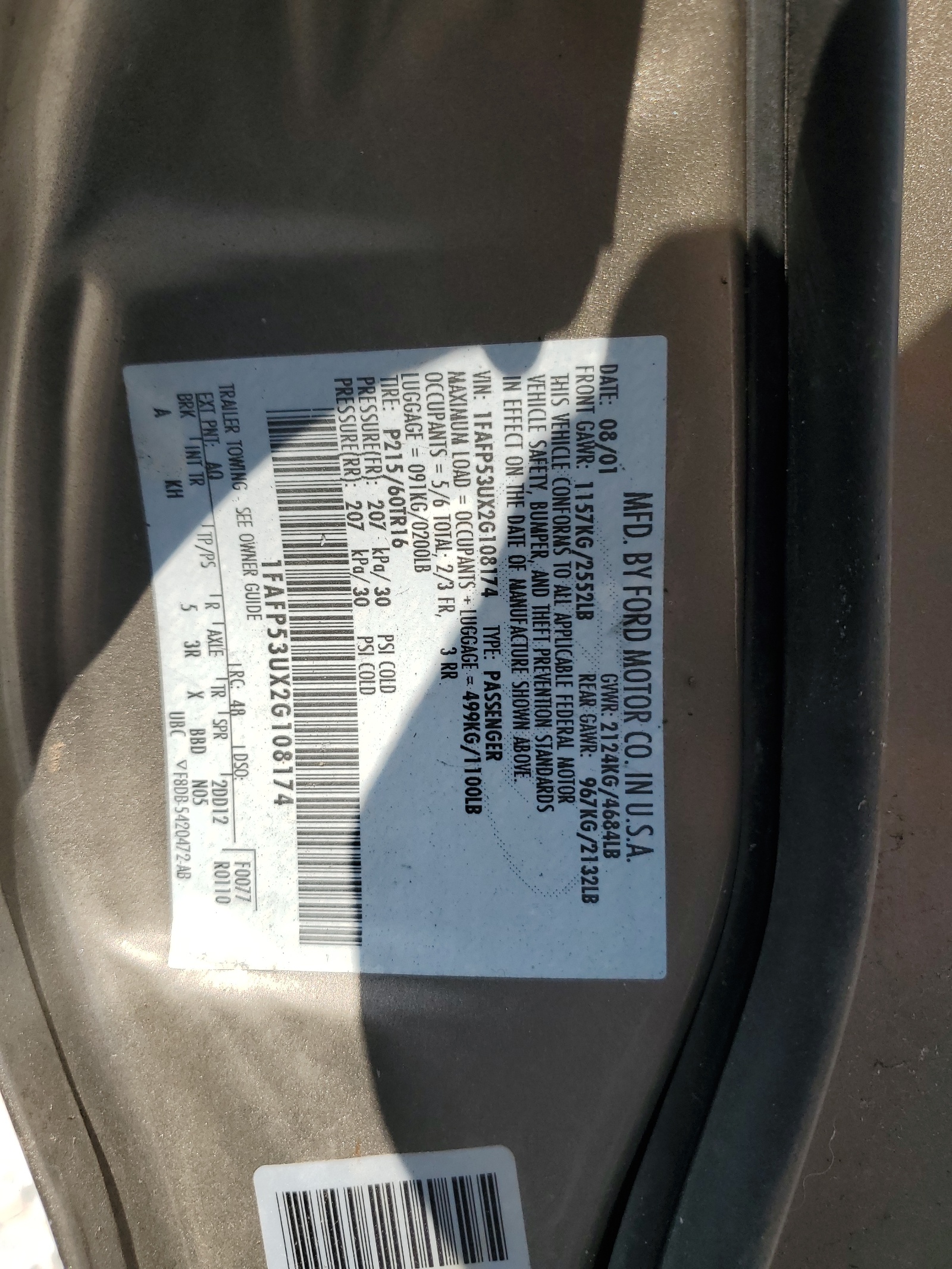 1FAFP53UX2G108174 2002 Ford Taurus Se