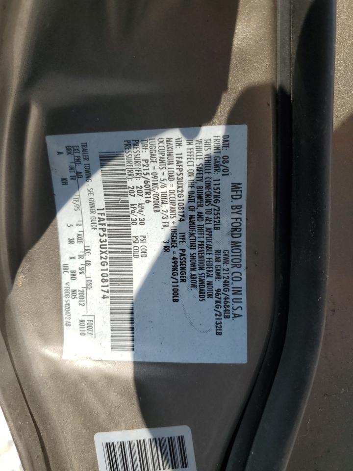 2002 Ford Taurus Se VIN: 1FAFP53UX2G108174 Lot: 59639244