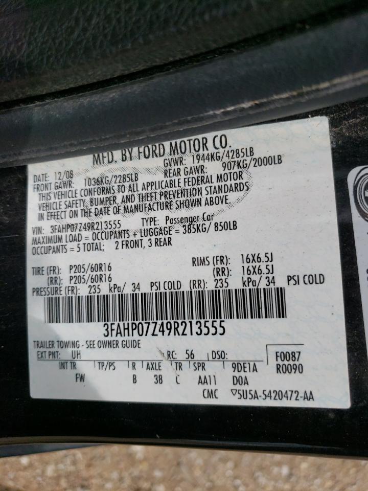 2009 Ford Fusion Se VIN: 3FAHP07Z49R213555 Lot: 60020544