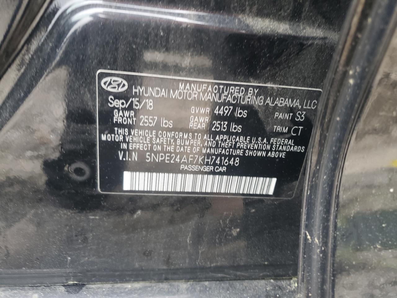 5NPE24AF7KH741648 2019 Hyundai Sonata Se