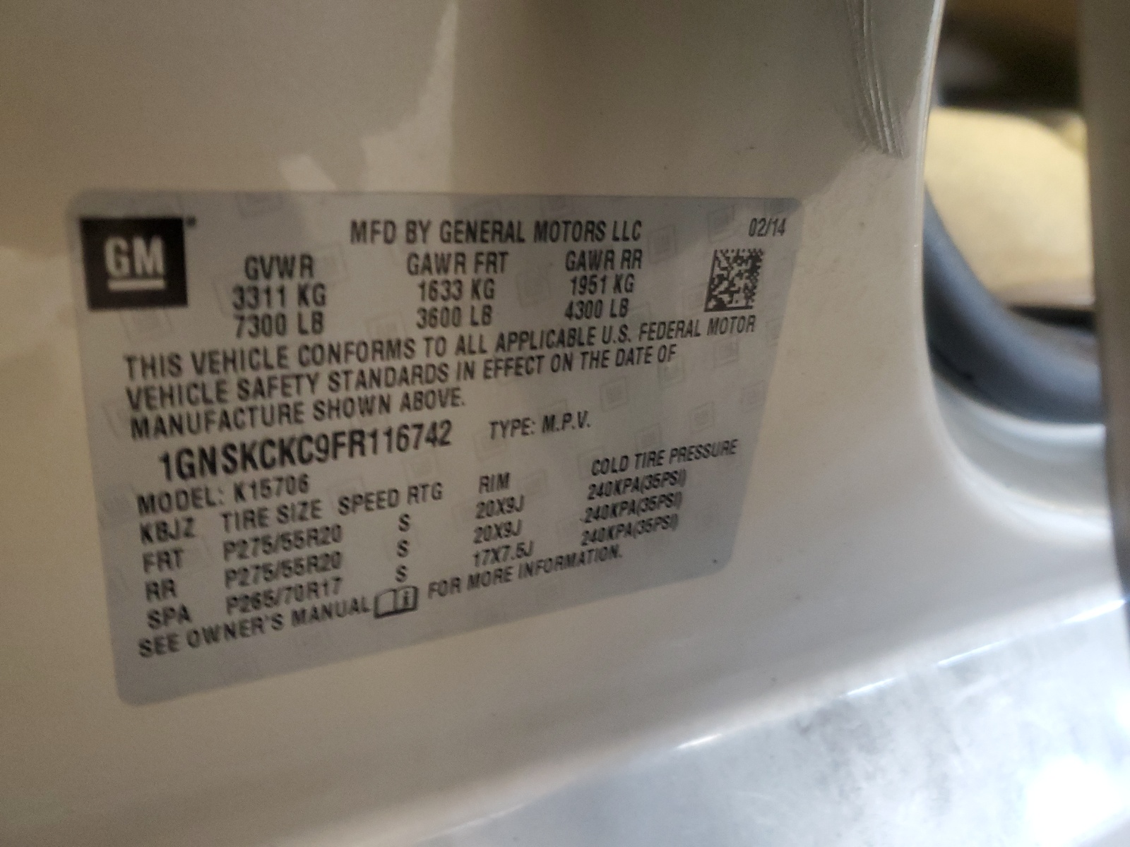 1GNSKCKC9FR116742 2015 Chevrolet Tahoe K1500 Ltz