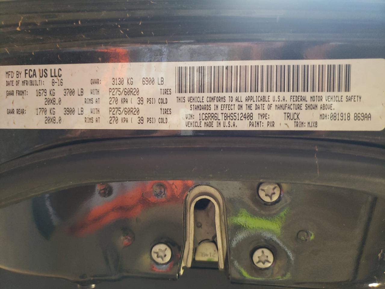 2017 Ram 1500 Slt VIN: 1C6RR6LT8HS512408 Lot: 59042264