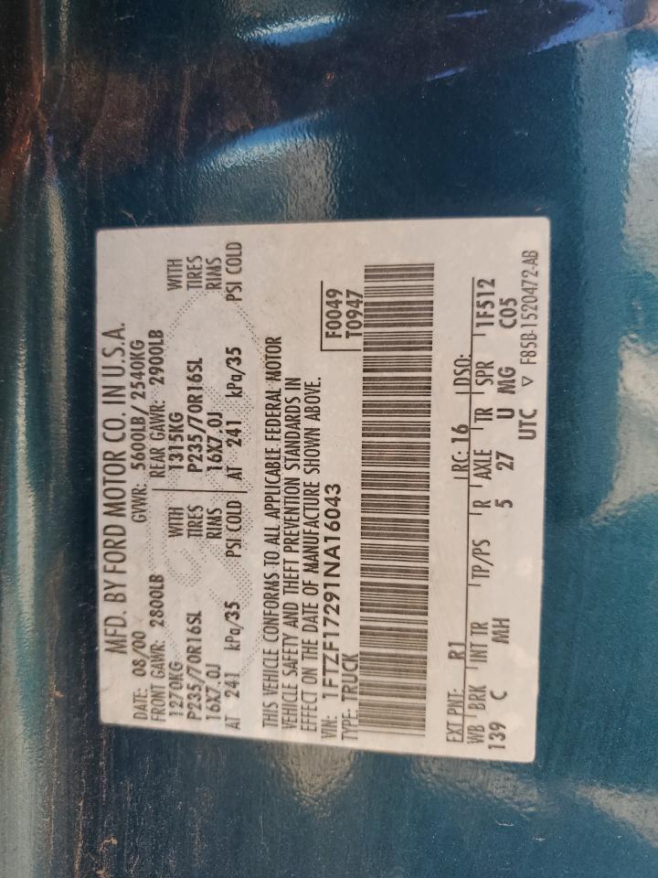 2001 Ford F150 VIN: 1FTZF17291NA16043 Lot: 58193664