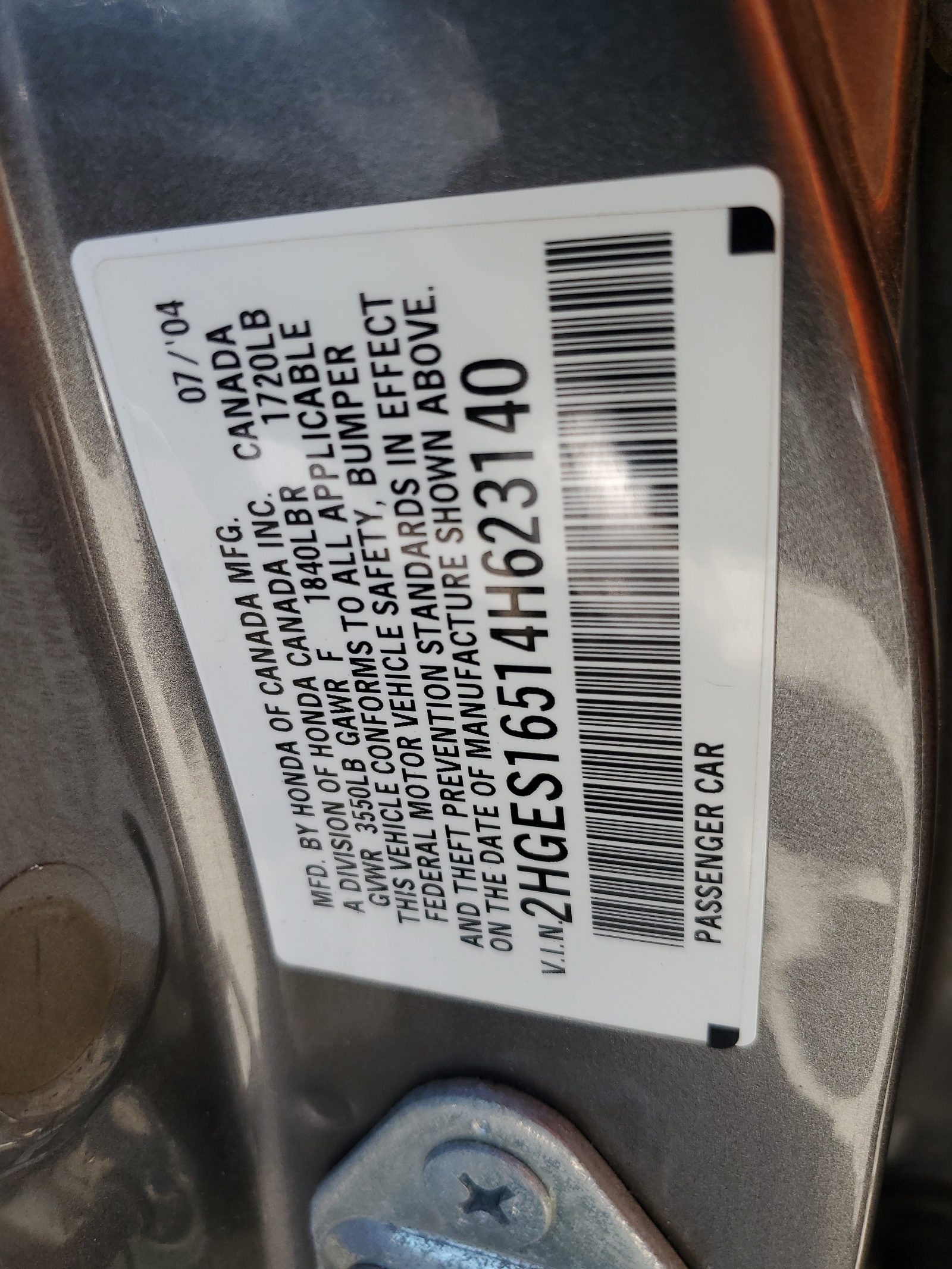 2HGES16514H623140 2004 Honda Civic Lx