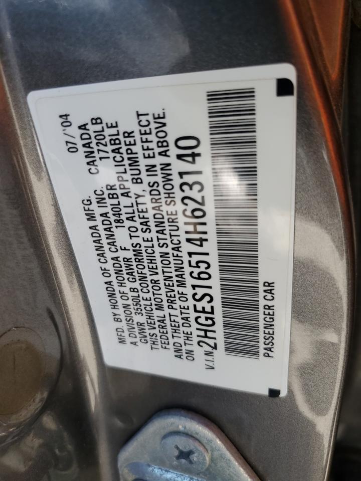 2004 Honda Civic Lx VIN: 2HGES16514H623140 Lot: 60619374