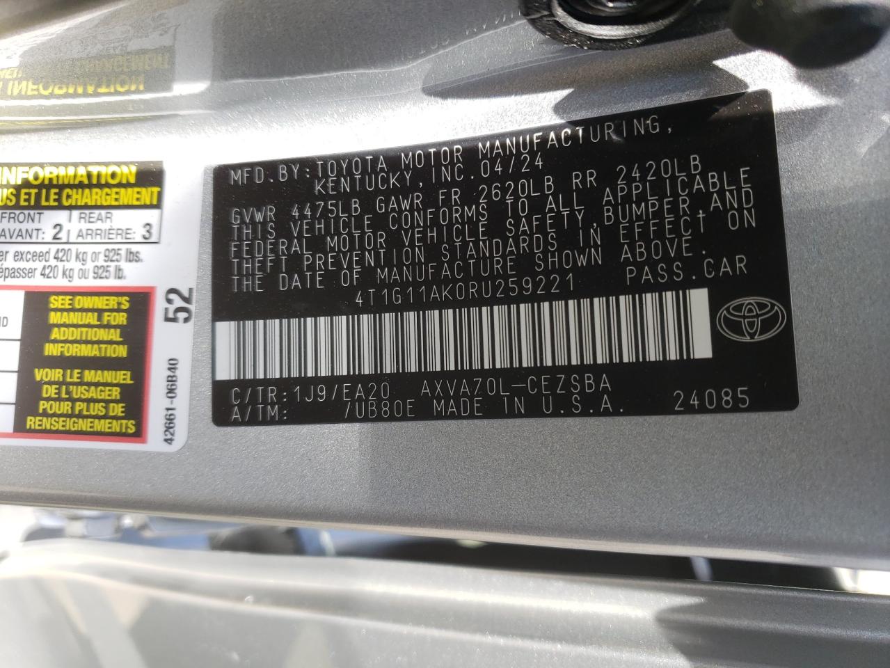 4T1G11AK0RU259221 2024 TOYOTA CAMRY - Image 14