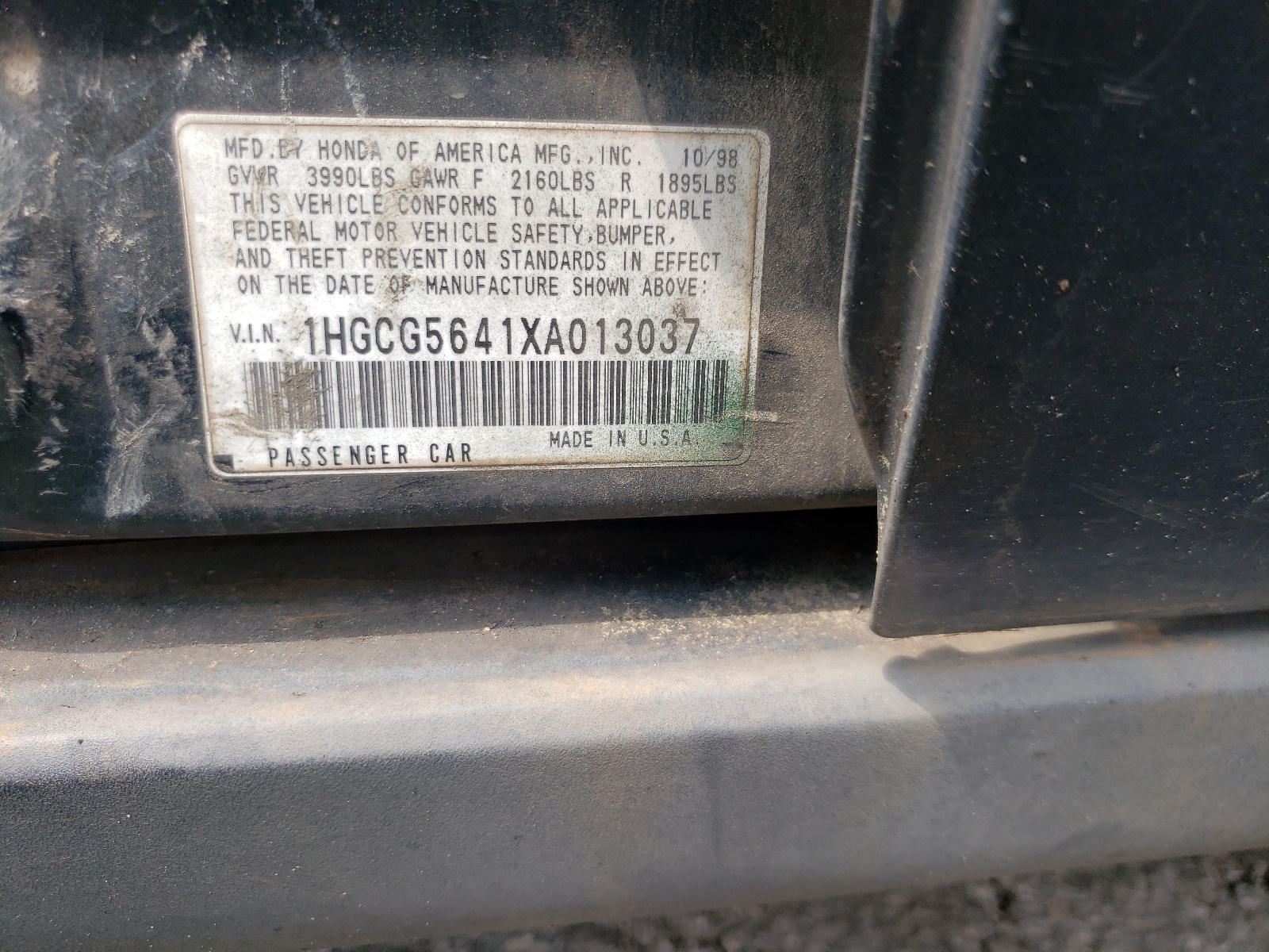 1HGCG5641XA013037 1999 Honda Accord Lx