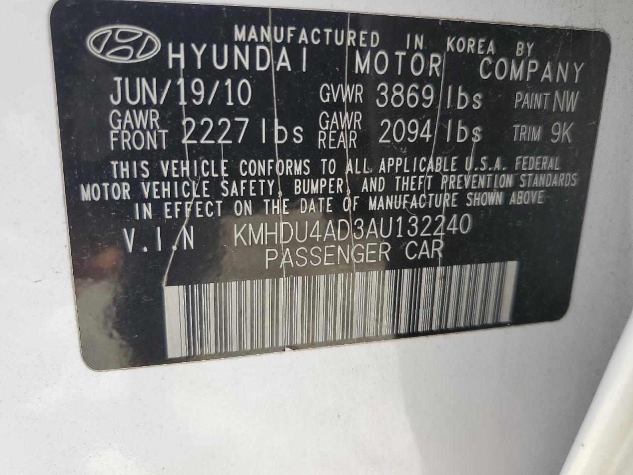 2010 Hyundai Elantra Blue VIN: KMHDU4AD3AU132240 Lot: 60971864