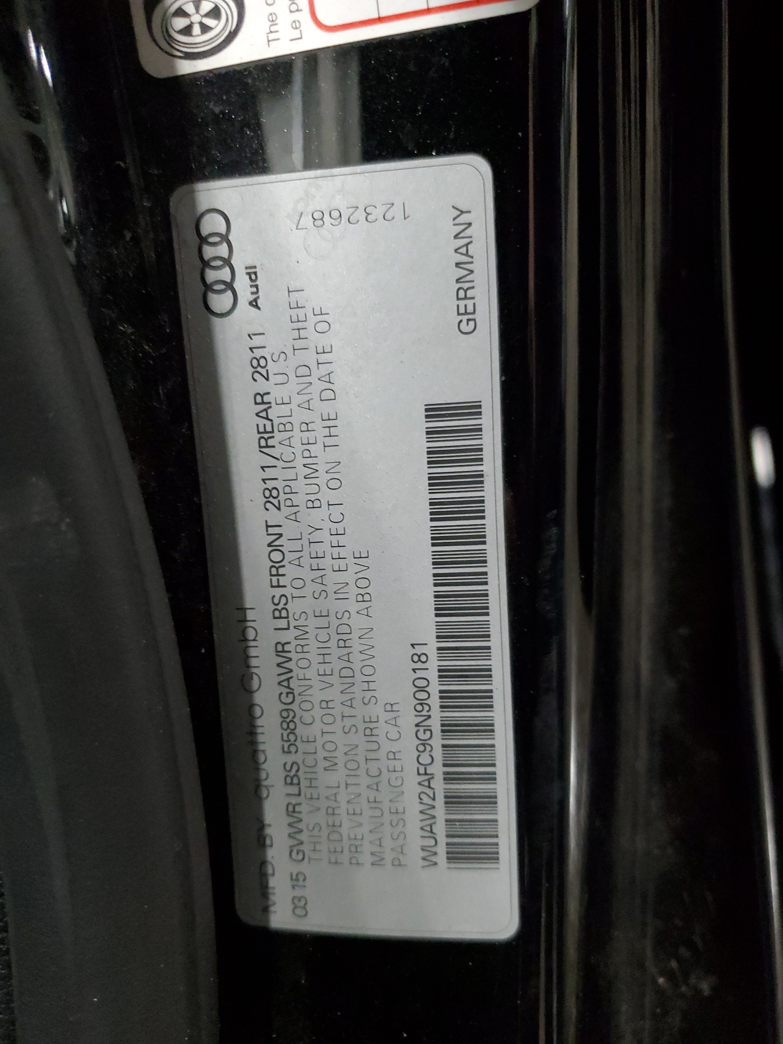 WUAW2AFC9GN900181 2016 Audi Rs7