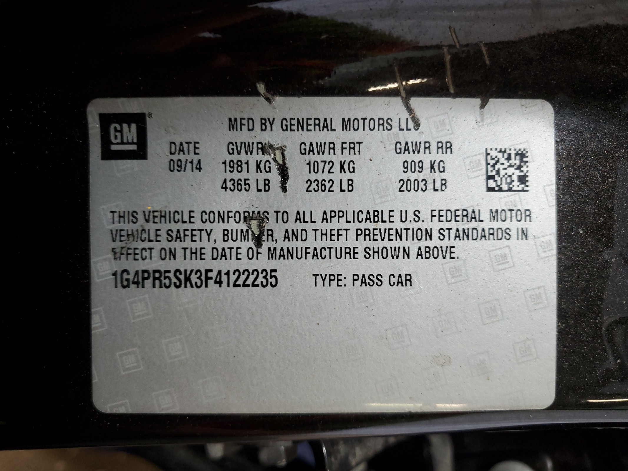 1G4PR5SK3F4122235 2015 Buick Verano Convenience