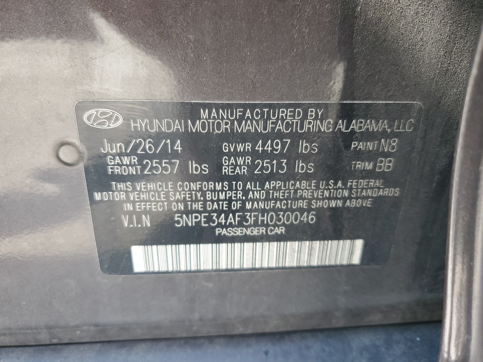 5NPE34AF3FH030046 2015 Hyundai Sonata Sport