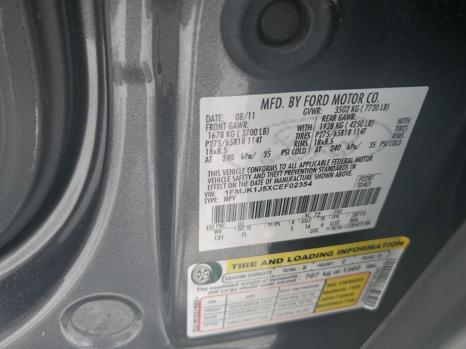 1FMJK1J5XCEF02354 2012 Ford Expedition El Xlt