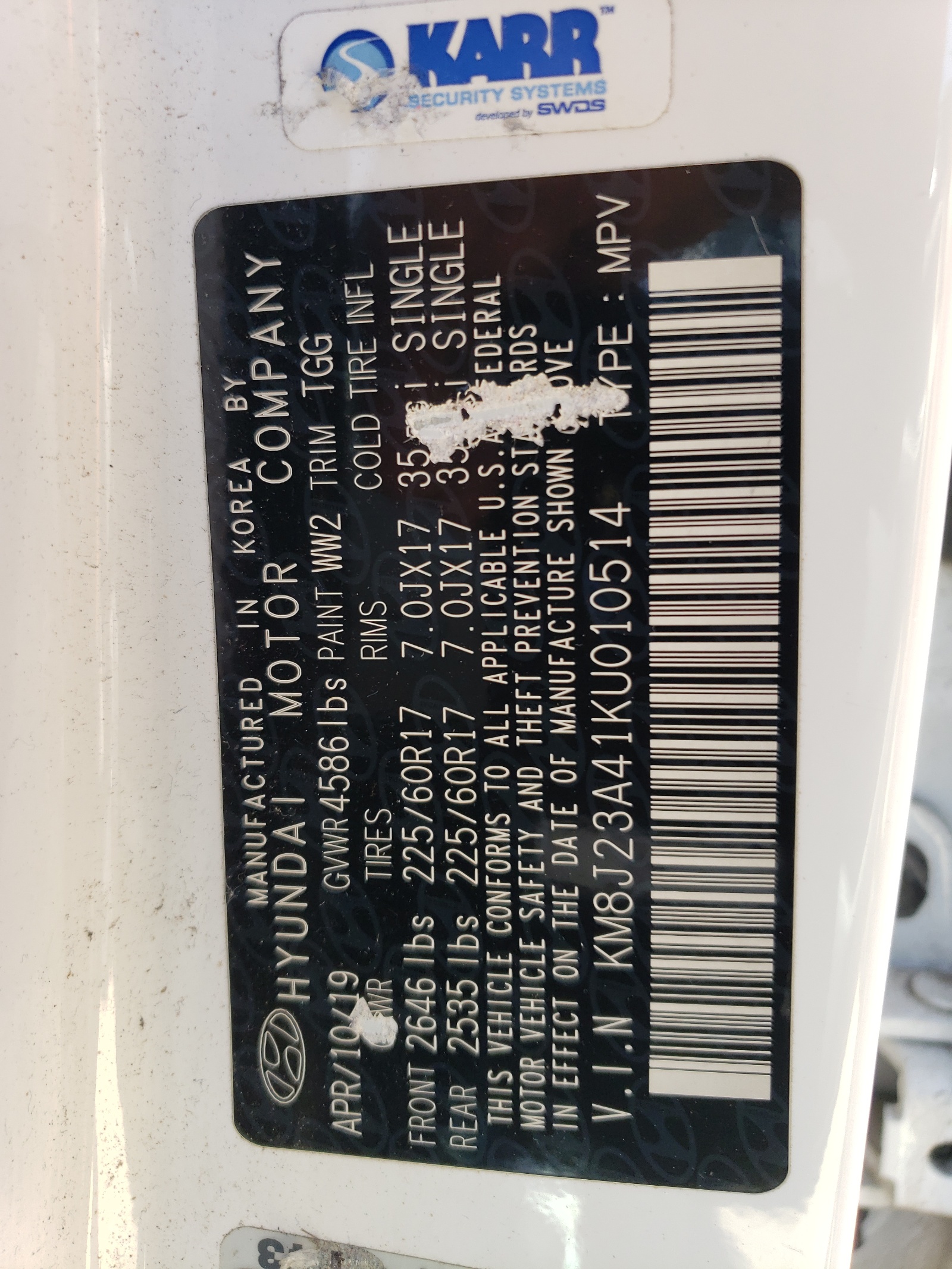 KM8J23A41KU010514 2019 Hyundai Tucson Se