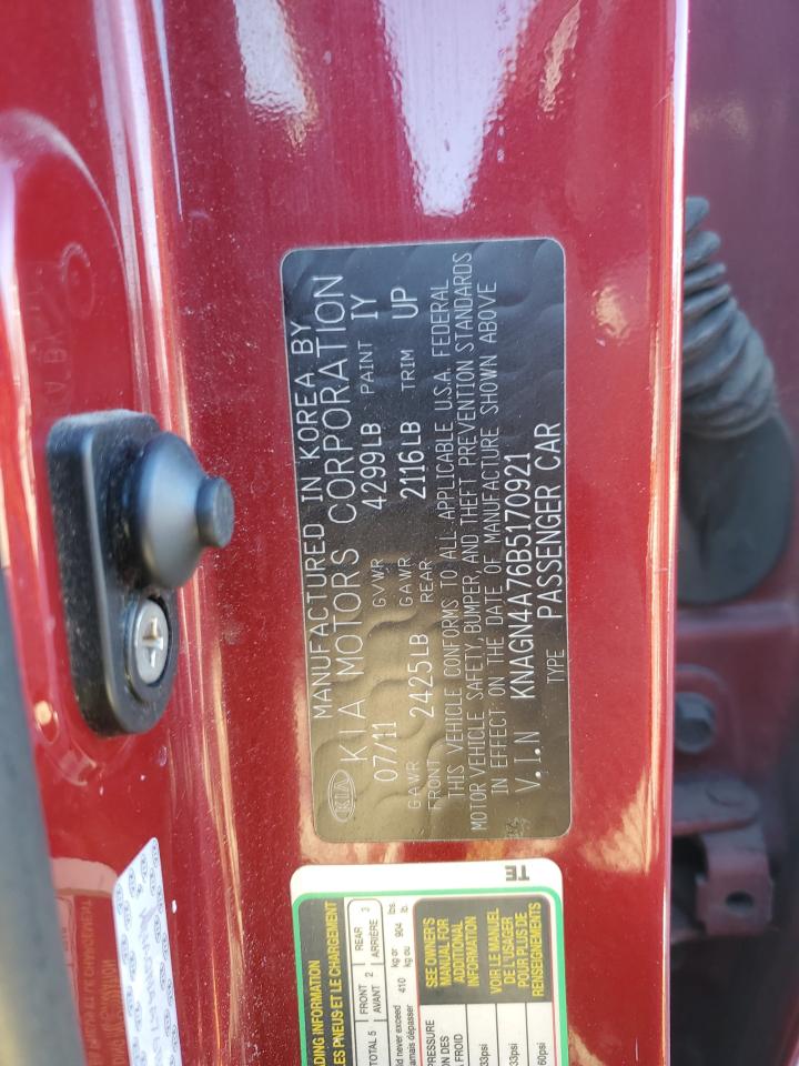 2011 Kia Optima Ex VIN: KNAGN4A76B5170921 Lot: 59439174