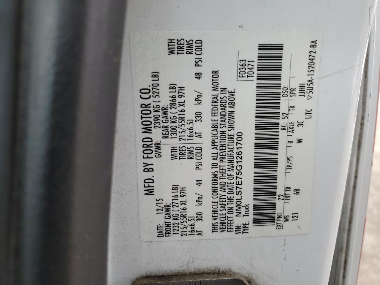 2016 Ford Transit Connect Xl VIN: NM0LS7E75G1261700 Lot: 69725664