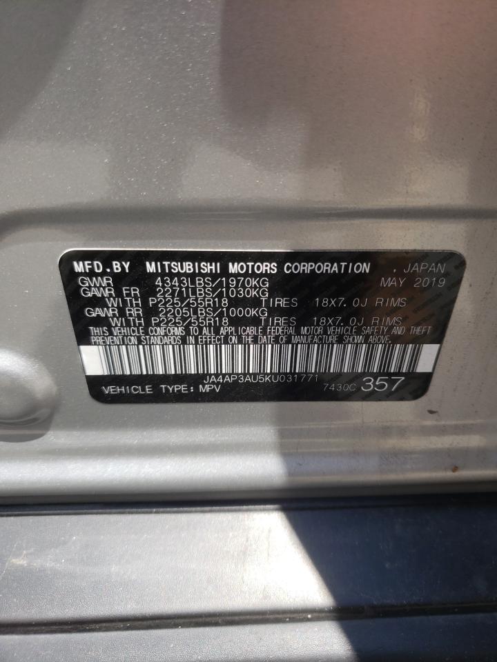 2019 Mitsubishi Outlander Sport Es VIN: JA4AP3AU5KU031771 Lot: 60838844