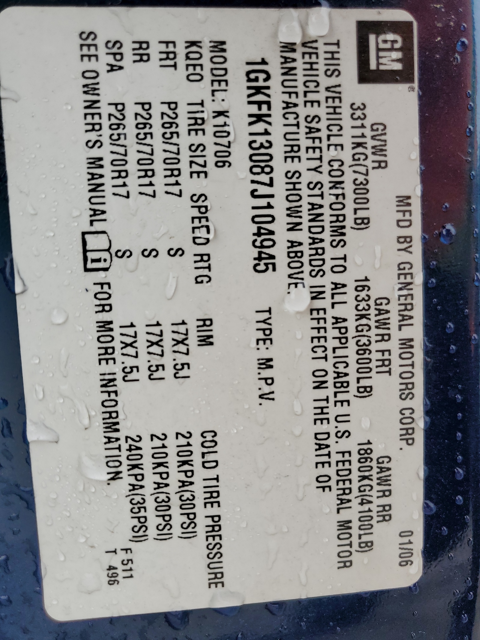 1GKFK13087J104945 2007 GMC Yukon