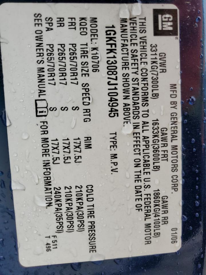 2007 GMC Yukon VIN: 1GKFK13087J104945 Lot: 60658814