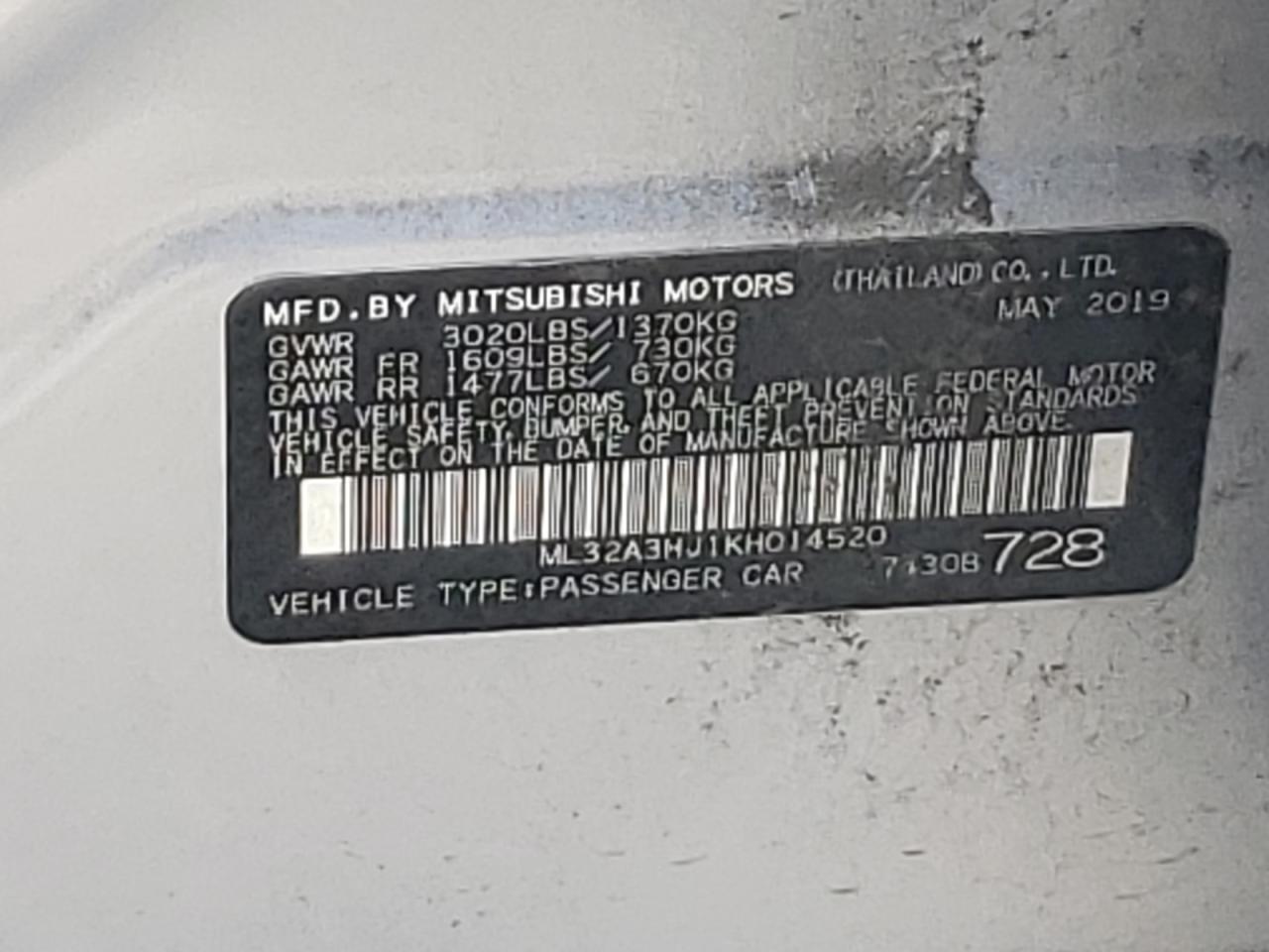 ML32A3HJ1KH014520 2019 Mitsubishi Mirage Es