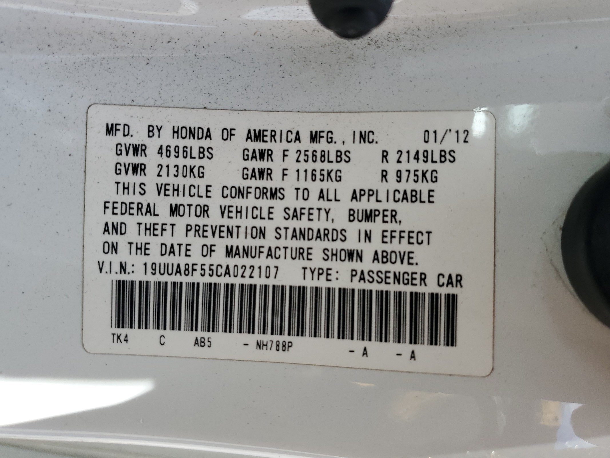 19UUA8F55CA022107 2012 Acura Tl