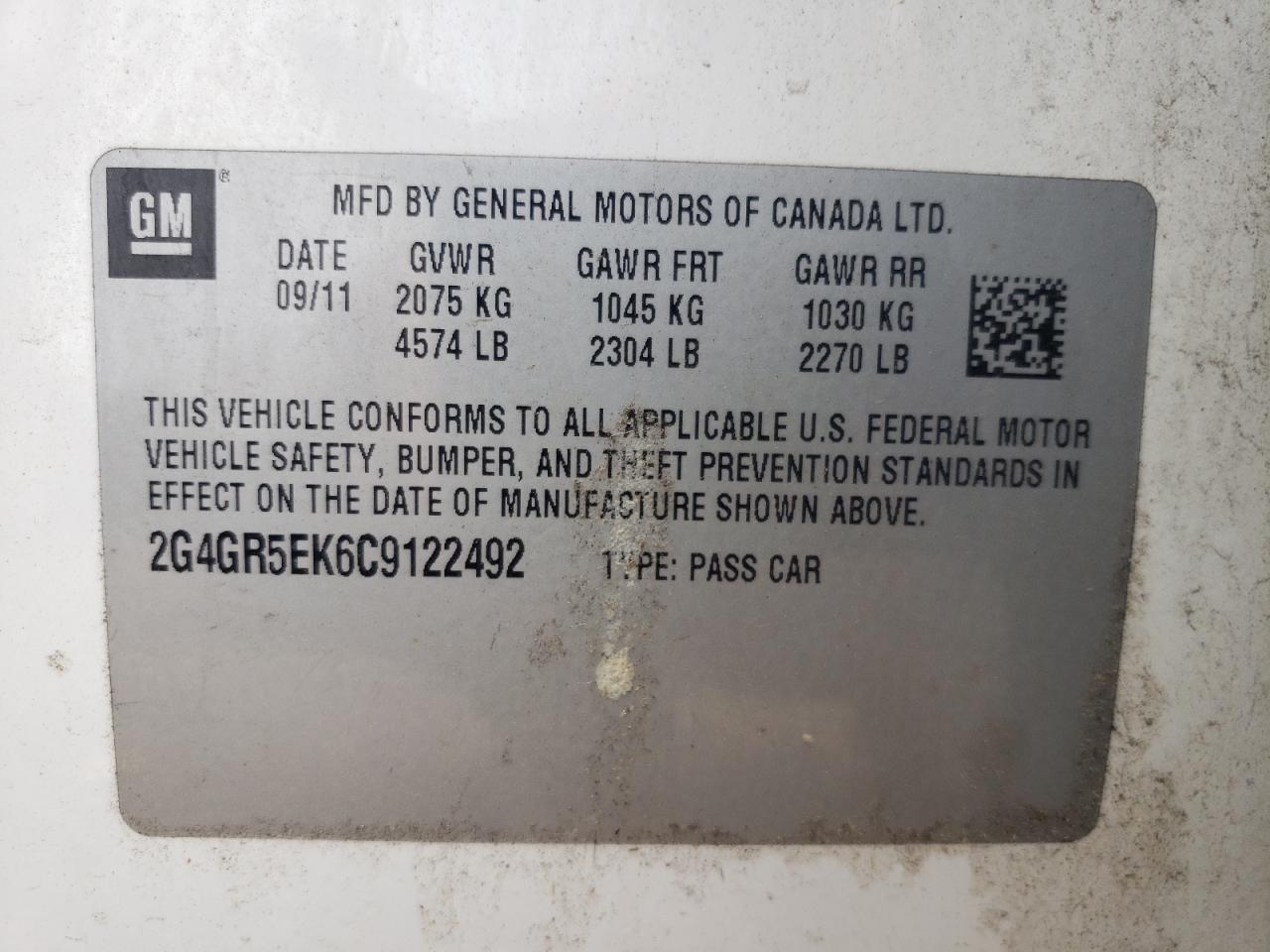 2G4GR5EK6C9122492 2012 Buick Regal