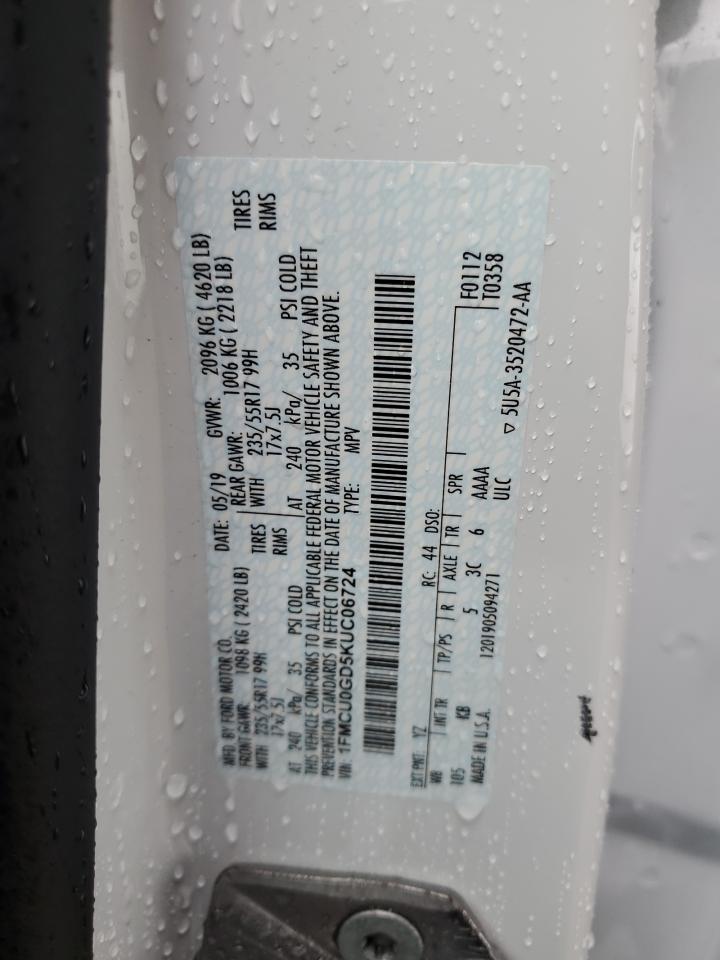 2019 Ford Escape Se VIN: 1FMCU0GD5KUC06724 Lot: 59031724