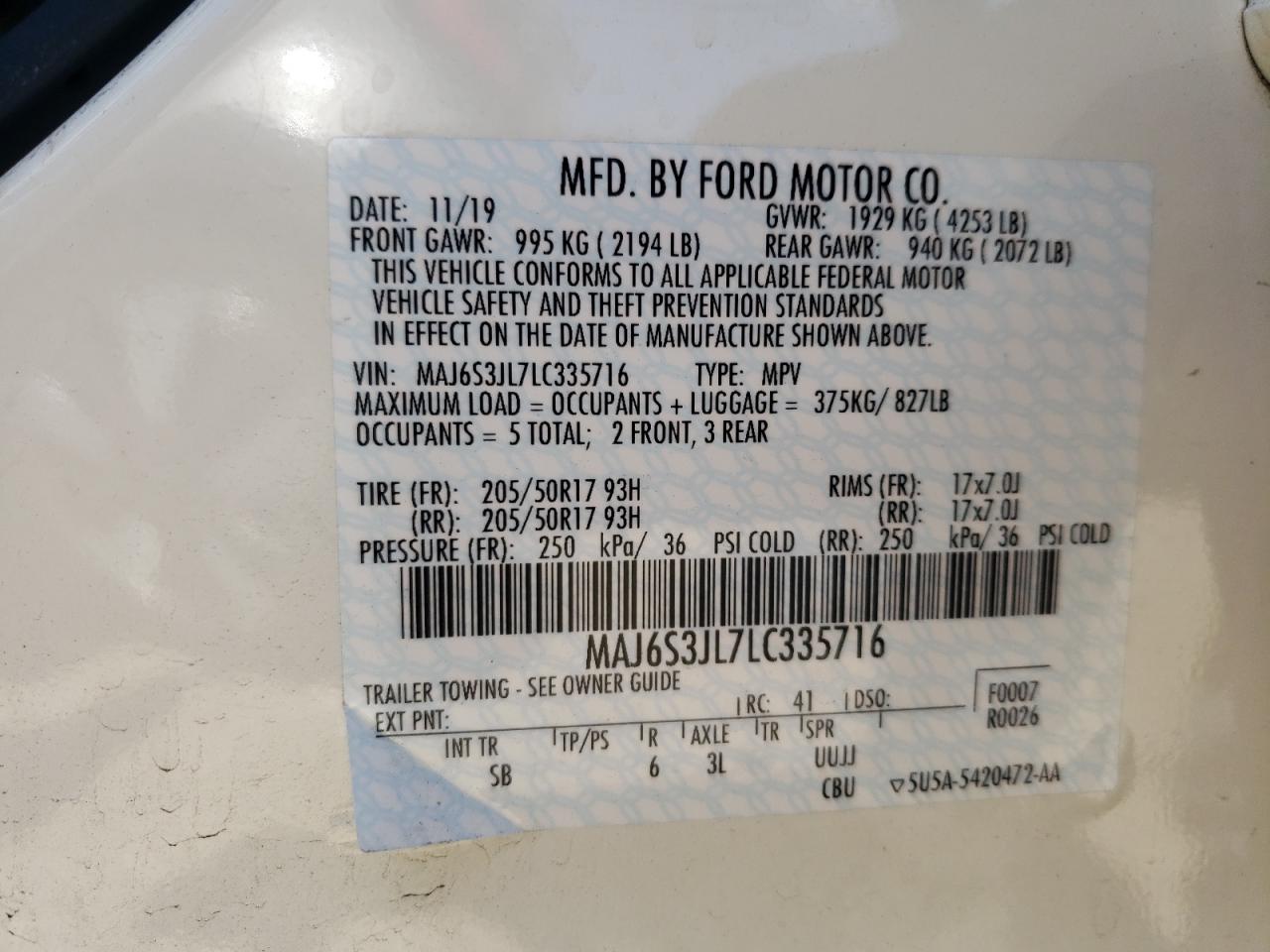 2020 Ford Ecosport Ses VIN: MAJ6S3JL7LC335716 Lot: 58977674