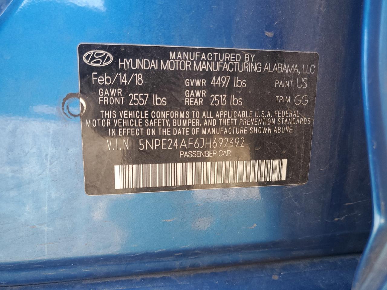 2018 Hyundai Sonata Se VIN: 5NPE24AF6JH692392 Lot: 59686744