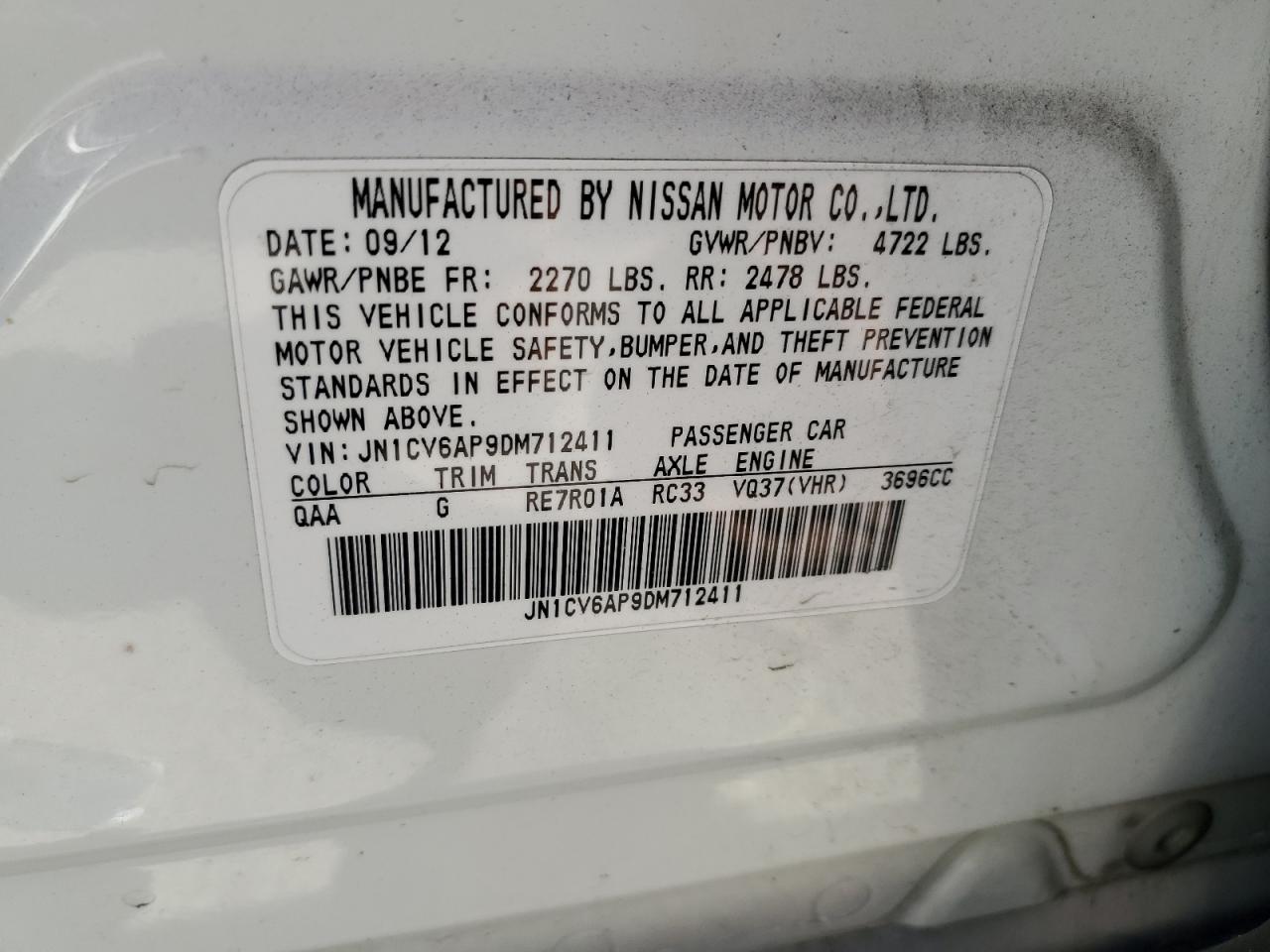 JN1CV6AP9DM712411 2013 Infiniti G37 Base