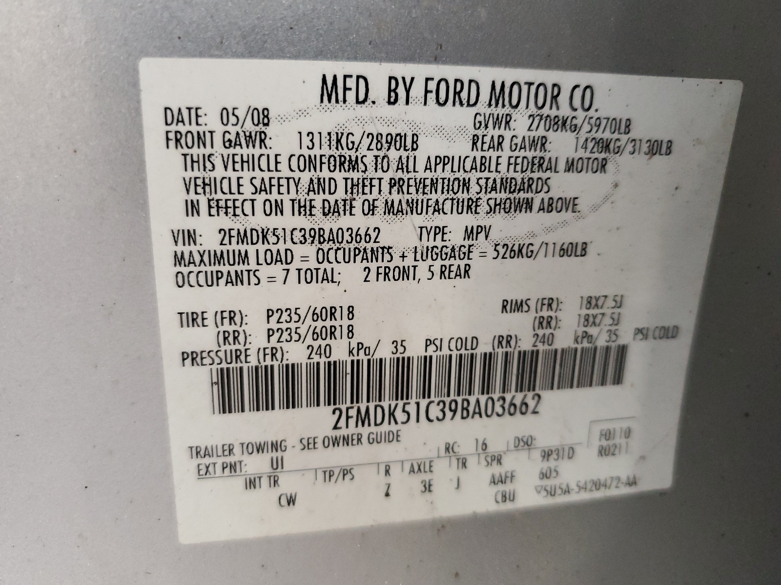 2FMDK51C39BA03662 2009 Ford Flex Se