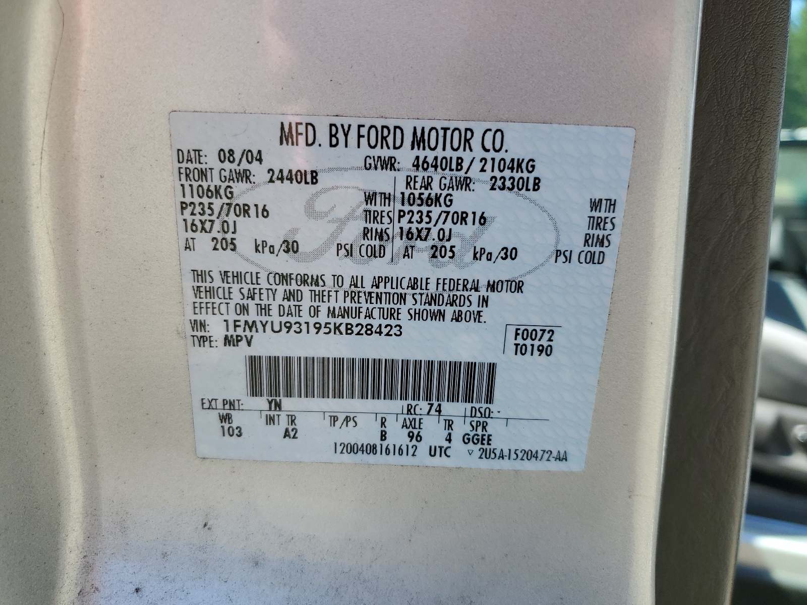 1FMYU93195KB28423 2005 Ford Escape Xlt