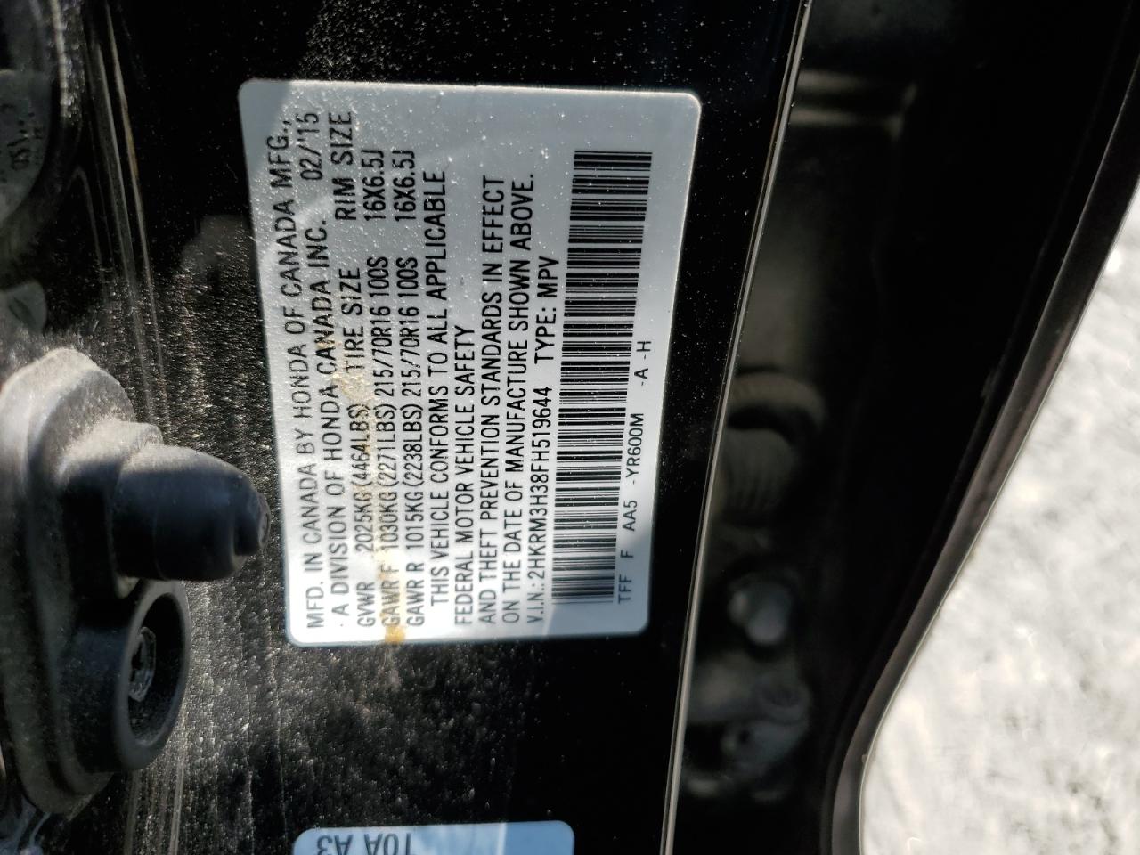 2HKRM3H38FH519644 2015 Honda Cr-V Lx