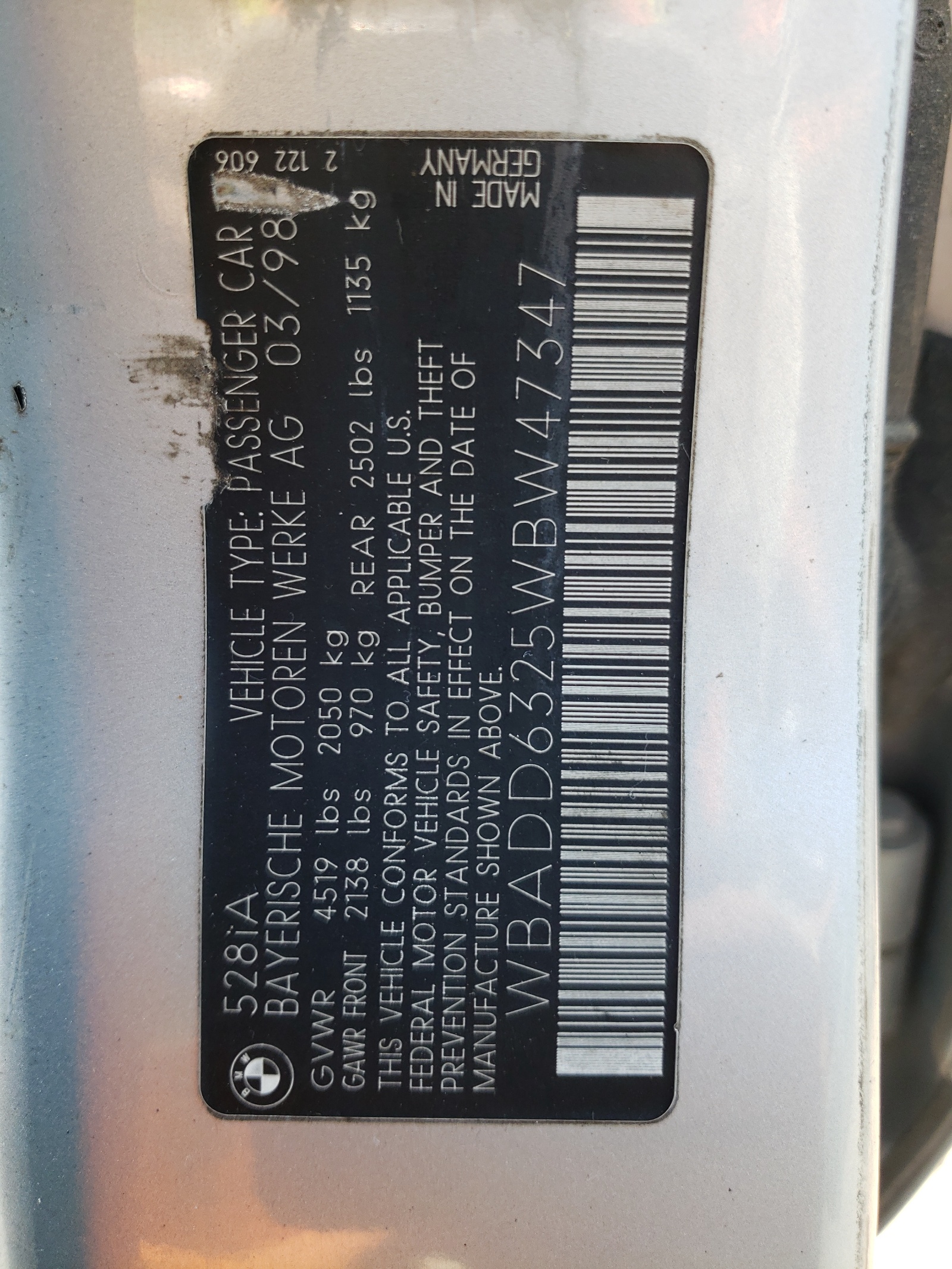 WBADD6325WBW47347 1998 BMW 528 I Automatic