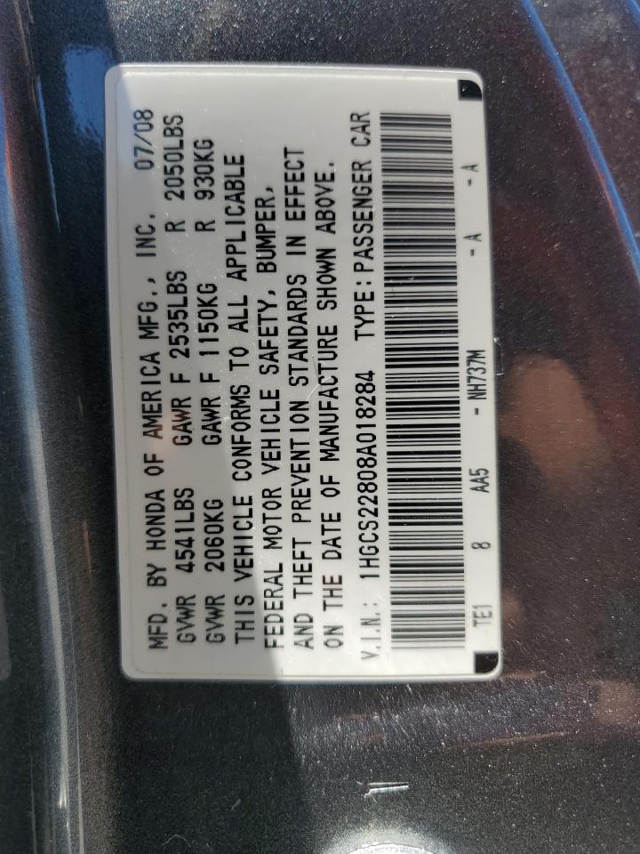 1HGCS22808A018284 2008 Honda Accord Exl