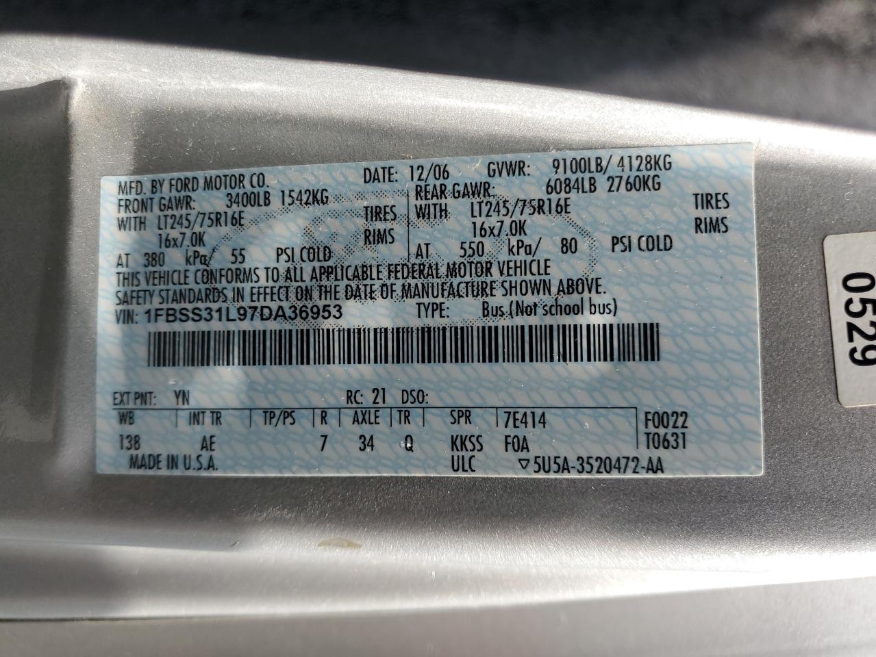 2007 Ford Econoline E350 Super Duty Wagon VIN: 1FBSS31L97DA36953 Lot: 57303424