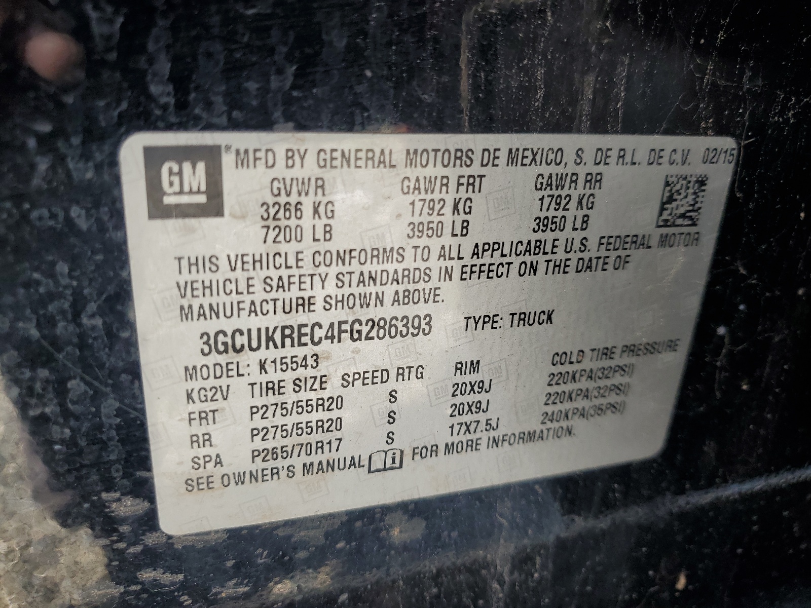 3GCUKREC4FG286393 2015 Chevrolet Silverado K1500 Lt