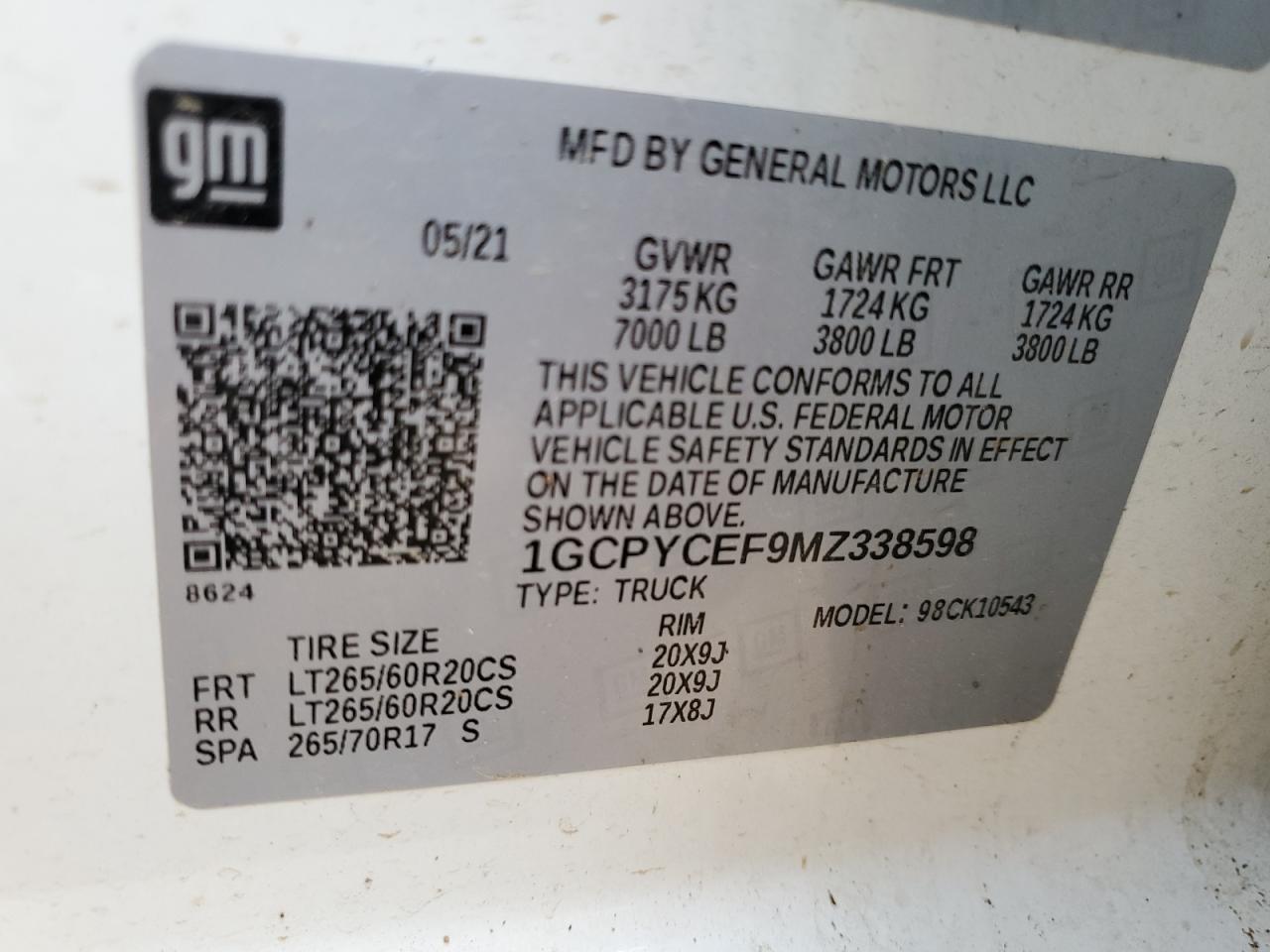 2021 Chevrolet Silverado K1500 Trail Boss Custom VIN: 1GCPYCEF9MZ338598 Lot: 59347414