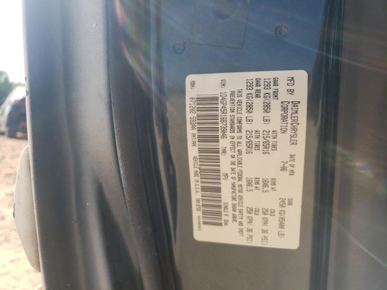 2006 Dodge Caravan Sxt VIN: 1D4GP45R16B739046 Lot: 59956604