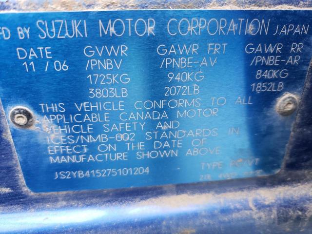 2007 SUZUKI SX4 SPORT JS2YB415275101204  58696044