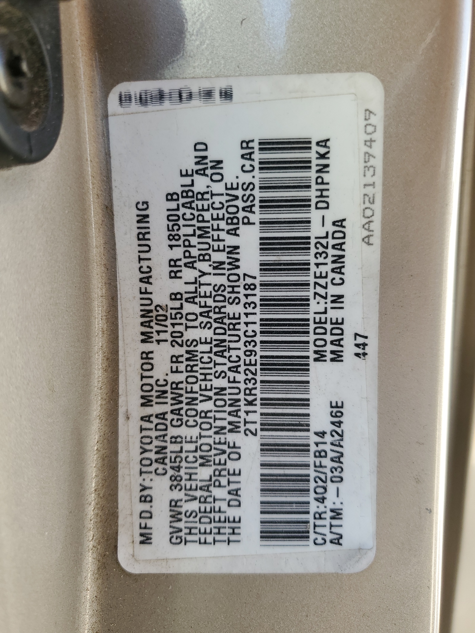 2T1KR32E93C113187 2003 Toyota Corolla Matrix Xr