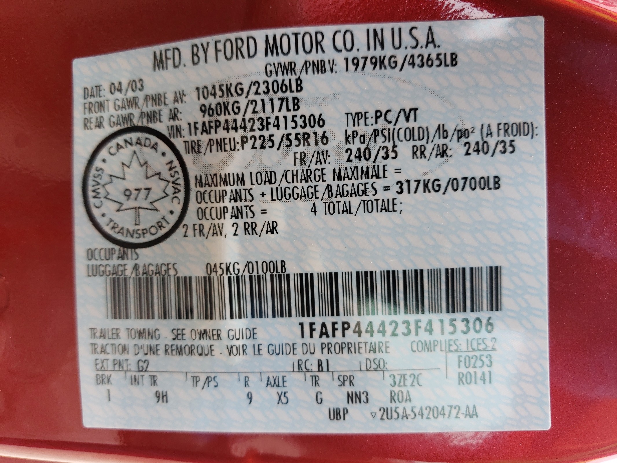 1FAFP44423F415306 2003 Ford Mustang