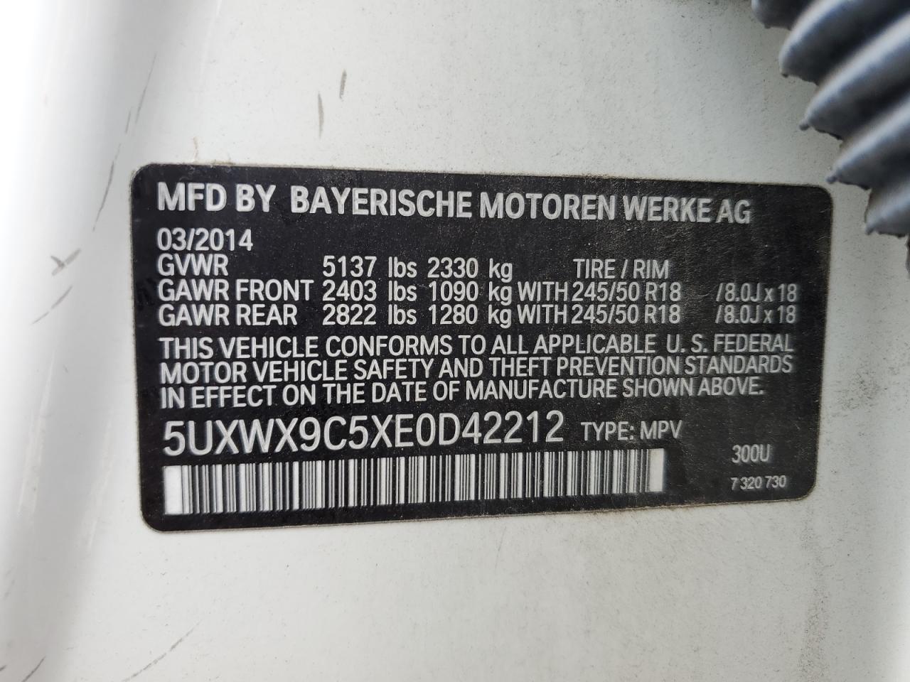 5UXWX9C5XE0D42212 2014 BMW X3 xDrive28I